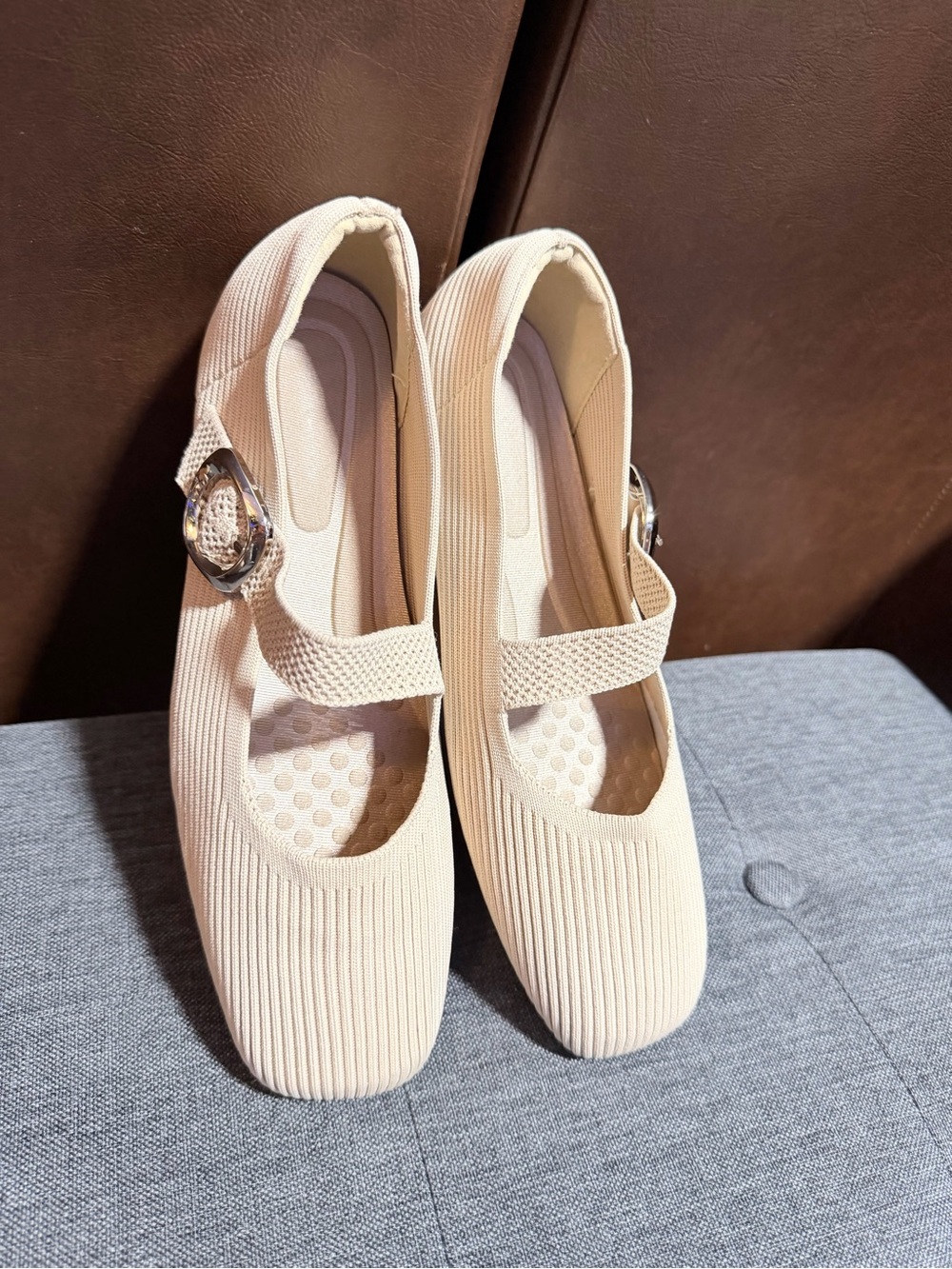 Comfortive Women's Beige Mary Jane Flats with Decorative Buckle - Picture 5 of 9